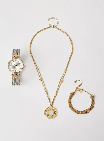 CERRUTI 1881 Gold Plated Chain Necklace With Bracelet And Watch Set