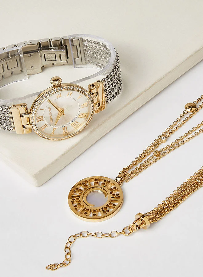 CERRUTI 1881 Gold Plated Chain Necklace With Bracelet And Watch Set