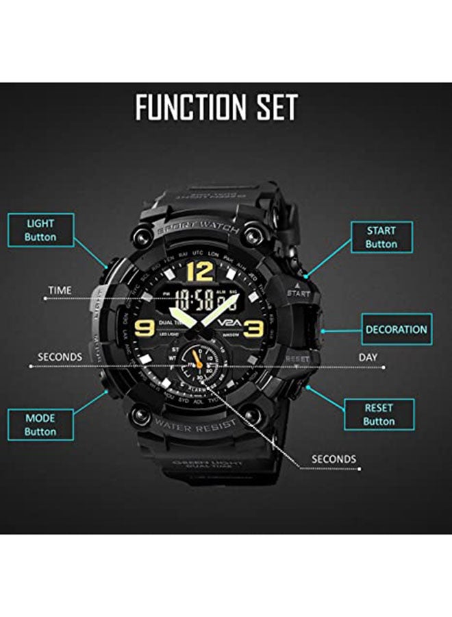 Men's Analog Digital Waterproof And Sport Wrist Watch - 56 mm - Black 