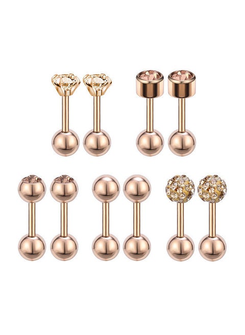 5-Pair Stainless Steel Cartilage Piercing Ear Studs