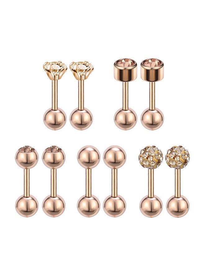 5-Pair Stainless Steel Cartilage Piercing Ear Studs - Image 1