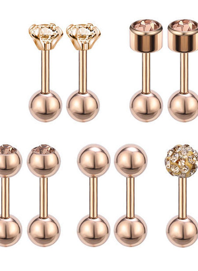 5-Pair Stainless Steel Cartilage Piercing Ear Studs - Image 3