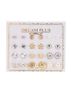 12-Pair Alloy Flower Pattern Stud Earrings - v1666287882/N30848799A_1