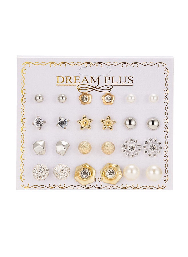 Generic - 12-Pair Alloy Flower Pattern Stud Earrings - Image 1