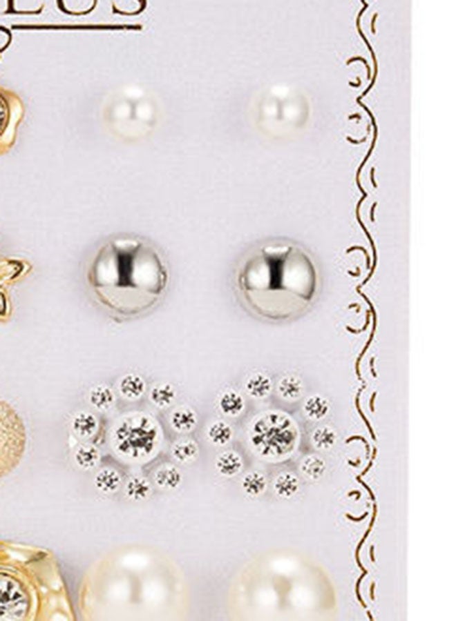 Generic - 12-Pair Alloy Flower Pattern Stud Earrings - Image 1