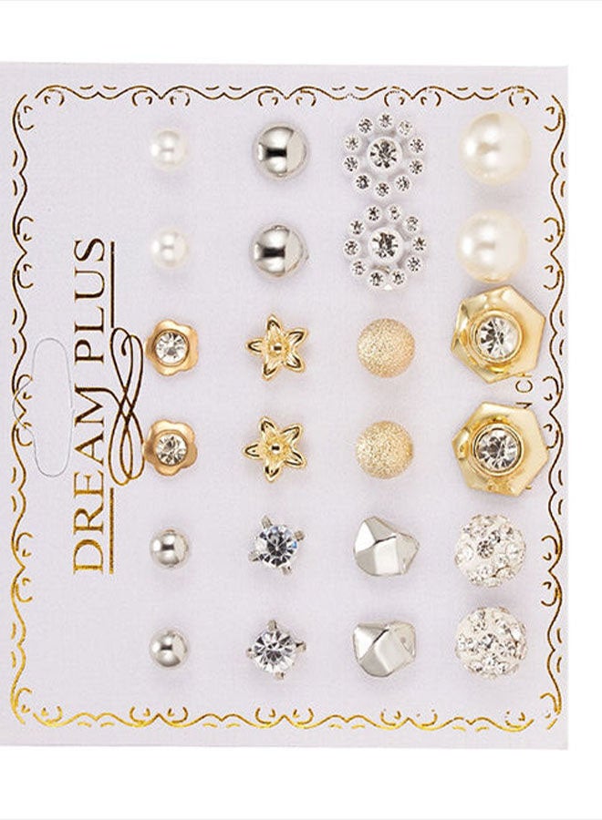 Generic - 12-Pair Alloy Flower Pattern Stud Earrings - Image 1