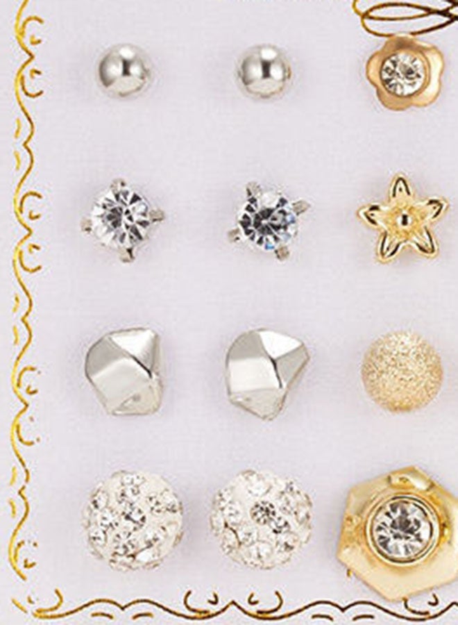 Generic - 12-Pair Alloy Flower Pattern Stud Earrings - Image 1