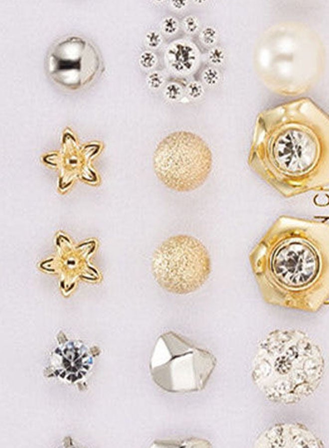 Generic - 12-Pair Alloy Flower Pattern Stud Earrings - Image 1