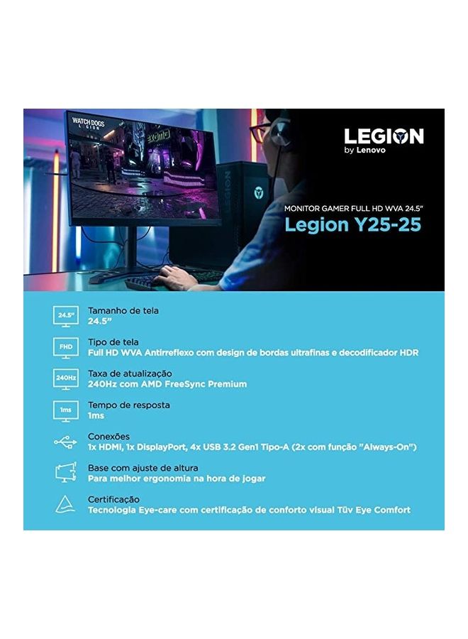 Lenovo Legion Y25-25 24.5-inch FHD LCD Gaming Monitor, 16:9, LED Backlit, AMD FreeSync Premium, 240Hz, 1ms Response Time Black - Image 4