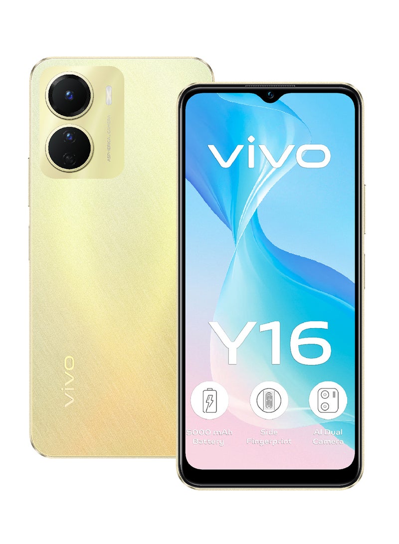 vivo Y16 Dual SIM Drizzling Gold 4GB RAM 64GB With  Wired Earphone and Ring Phone Holder - Image 2