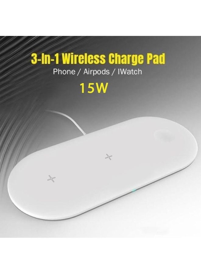 3 in 1 Fast Wireless Charger 15W for iPhone 14 Series Apple Watch 8/Ultra AirPods 3/Pro 2 Compatible with All Qi Enabled Devices White