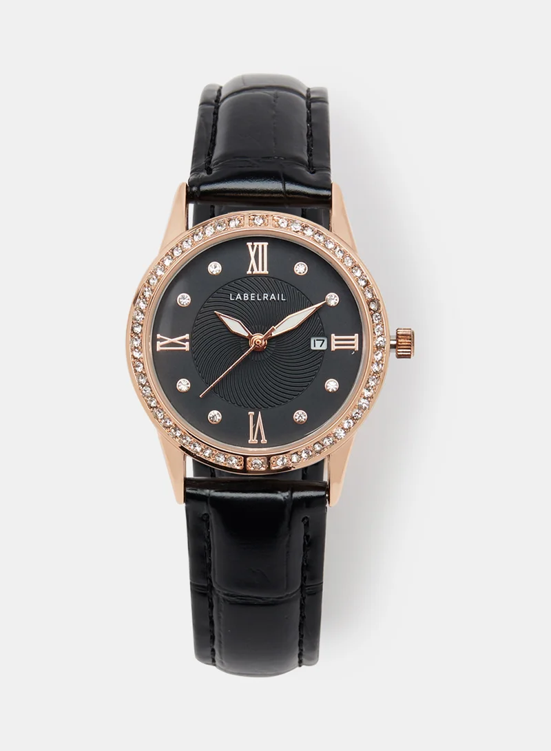 LABEL RAIL Faux Leather Strap Quartz Watch