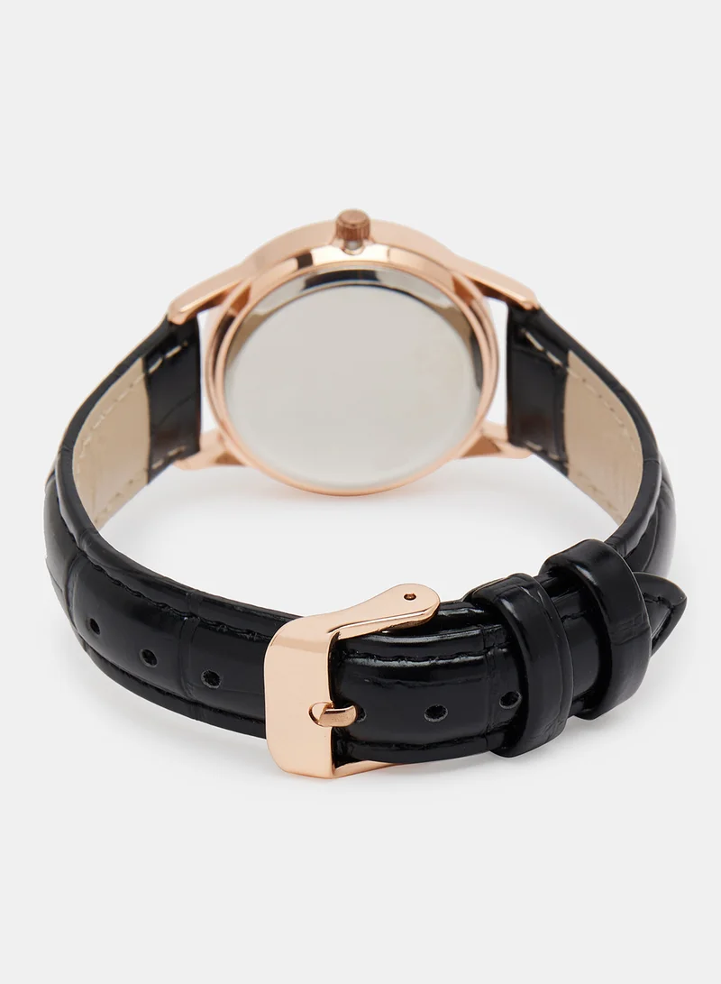 LABEL RAIL Faux Leather Strap Quartz Watch