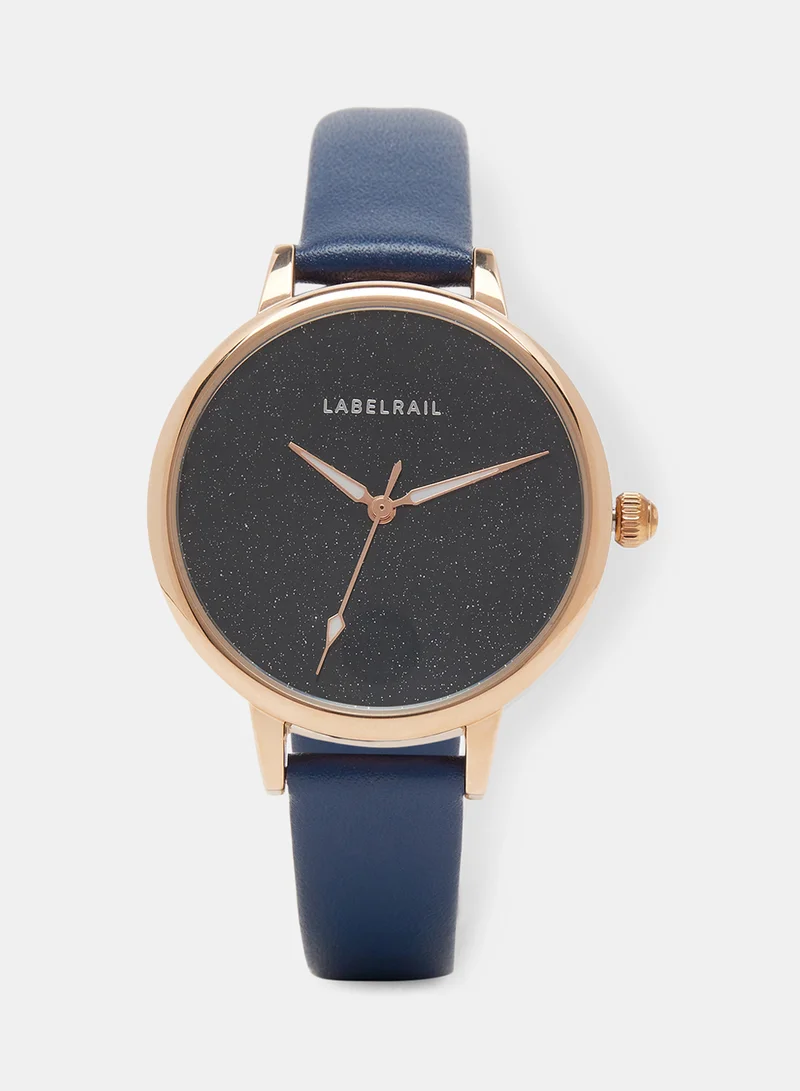 LABEL RAIL Faux Leather Strap Quartz Watch