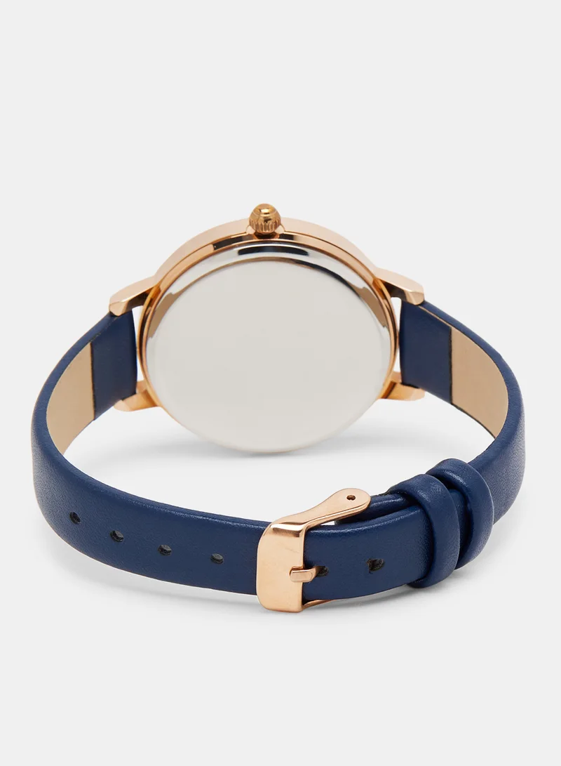 LABEL RAIL Faux Leather Strap Quartz Watch