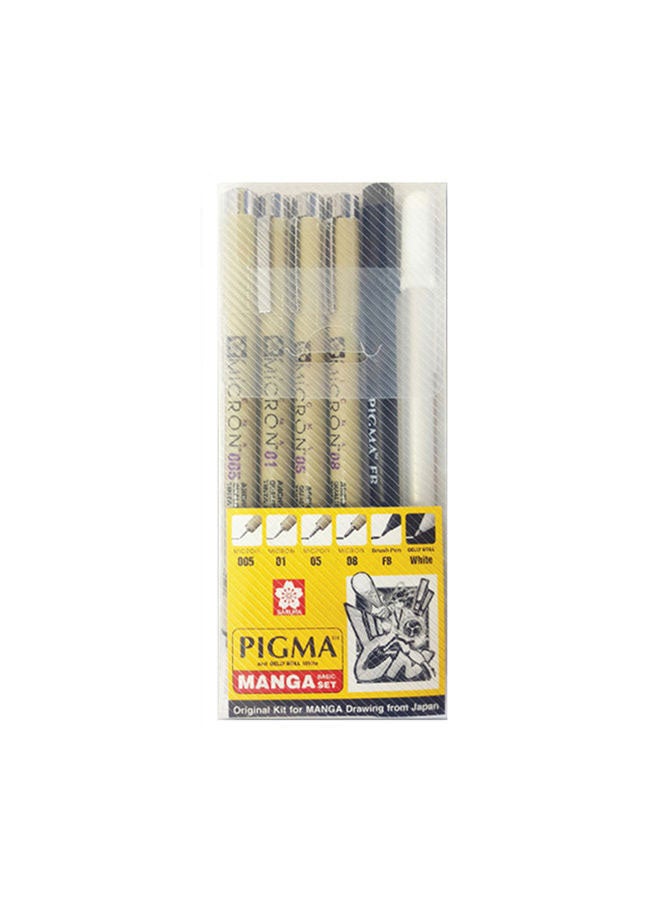 SAKURA 6-Piece Pigma Manga Pigment Marker Set Multicolour  - Image 1