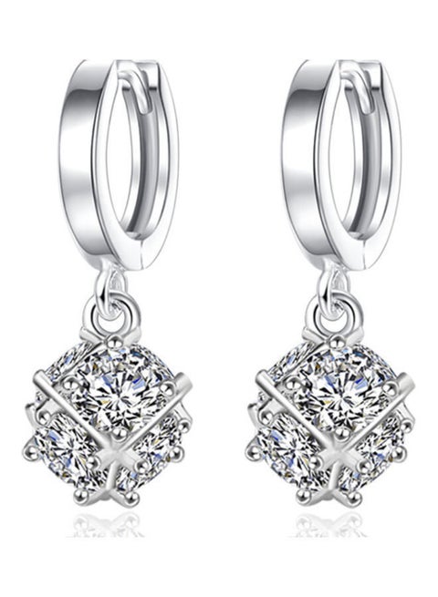 925 Sterling Silver Cube Six Zircon Studded Earrings