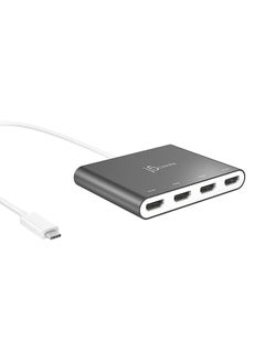 USB-C to 4 Port HDMI Adapter Hub- Multi Monitor Splitter - Support 4 1080p 60Hz Displays - Compatible with Type-C MacBook and Windows Laptop Grey