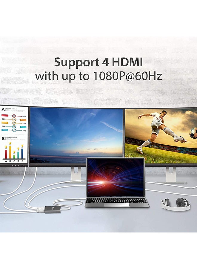 J5 Create - USB-C to 4 Port HDMI Adapter Hub- Multi Monitor Splitter - Support 4 1080p 60Hz Displays - Compatible with Type-C MacBook and Windows Laptop Grey - Image 1
