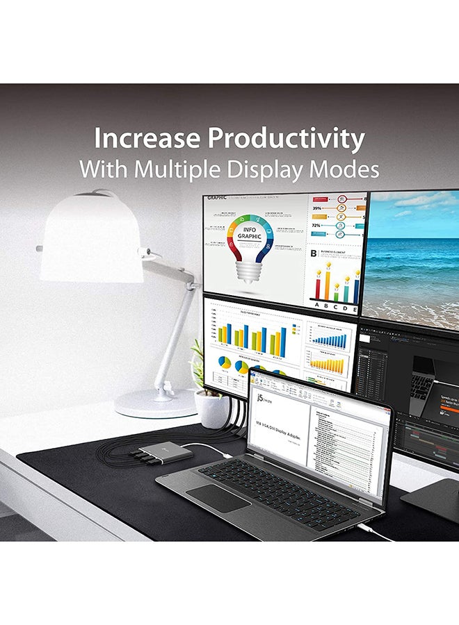J5 Create - USB-C to 4 Port HDMI Adapter Hub- Multi Monitor Splitter - Support 4 1080p 60Hz Displays - Compatible with Type-C MacBook and Windows Laptop Grey - Image 1
