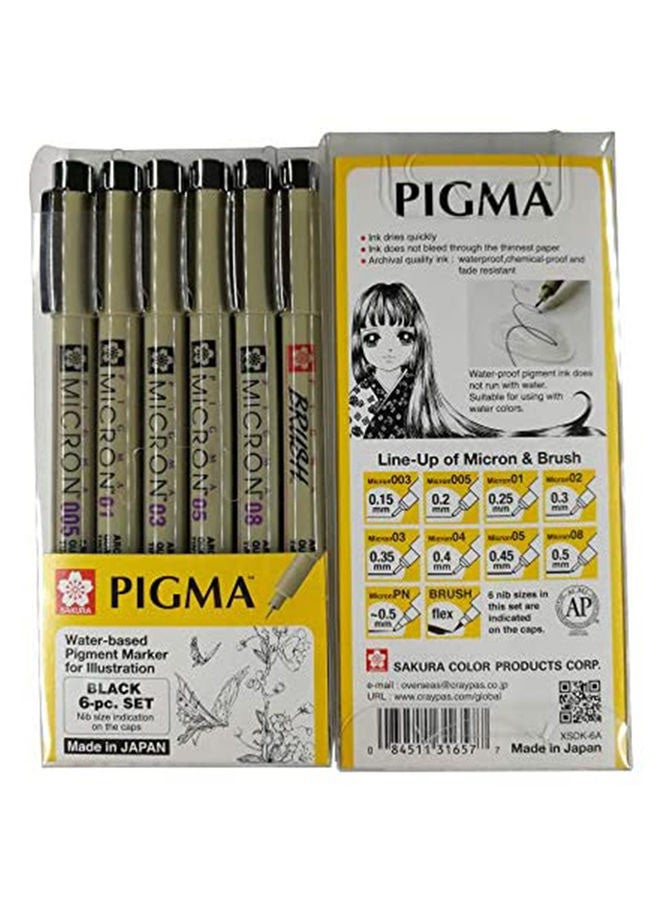 SAKURA 6-Piece Pigma Micron Drawing Pen Set Black  - Image 1