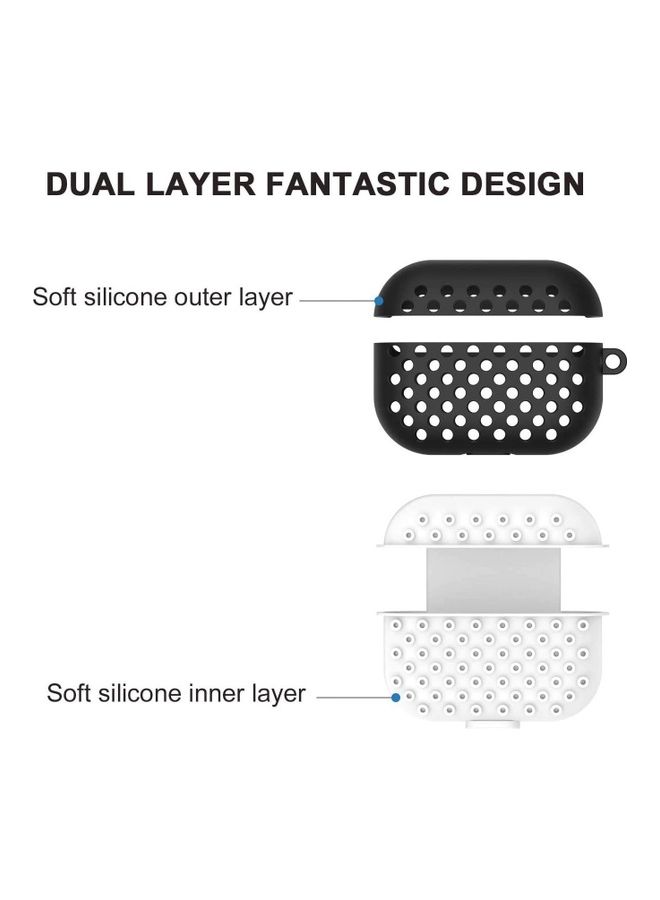 MARGOUN - AirPods 3 Case Silicone Shockproof Cover Dual Layer Slim Protective Skin with Keychain Carabiner Compatible with Apple AirPods 3rd Generation Case Black/White - Image 1