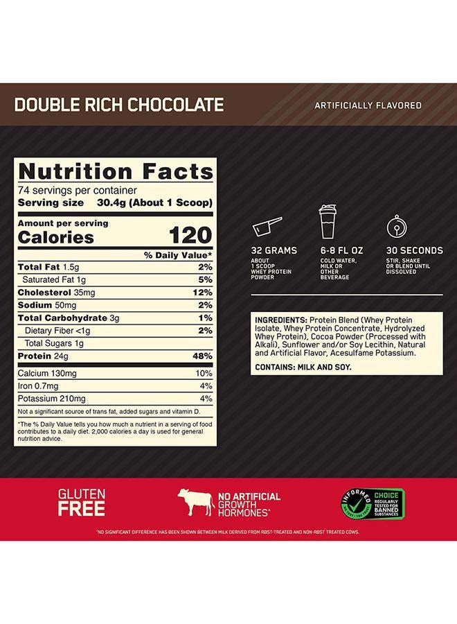 Optimum Nutrition Gold Standard 100 Percent Whey Protein - Double Rich Chocolate - 2.27 Kg - Image 3
