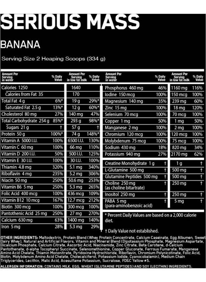 Optimum Nutrition - Serious Mass Weight Gainer Powder 6lb Chocolate - Image 1