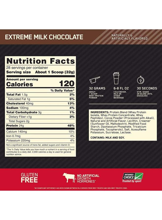 Optimum Nutrition - Gold Standard 100% Whey Protein Powder Extreme Milk Chocolate -2.27 Kg - Image 1