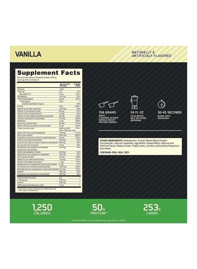 Optimum Nutrition Serious Mass Weight Gainer Powder - Vanilla - 6LB  - Image 3