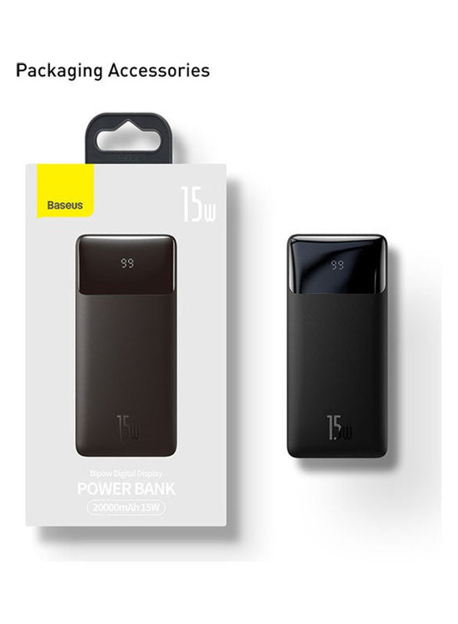 بيسوس - باور بانك Baseus Bipow 20000mAh للشحن السريع 15 واط | العرض الرقمي | 2xUSB، USB-C، مايكرو - أسود 20000 mAh أسود - Image 1