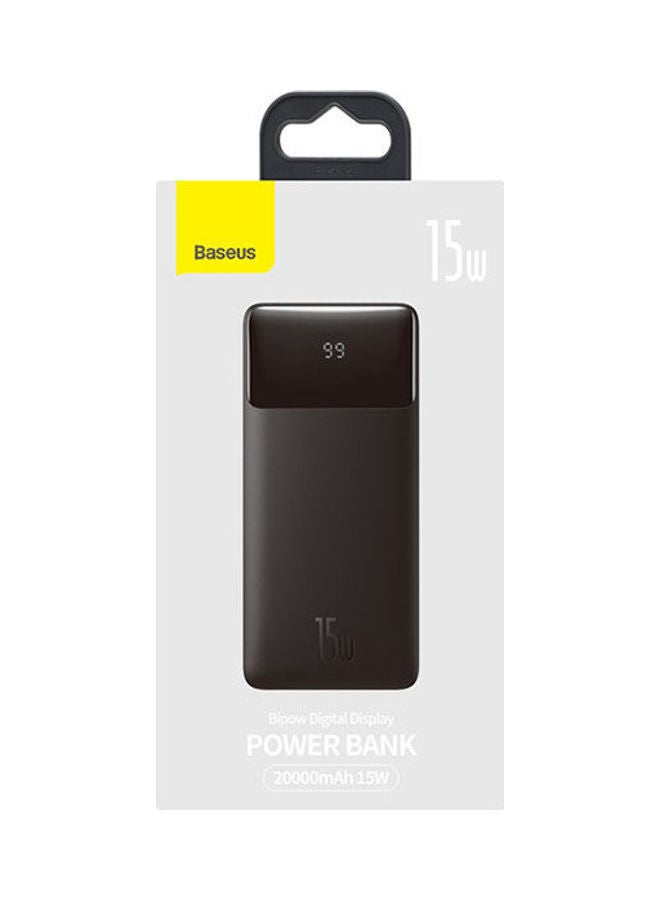 بيسوس - باور بانك Baseus Bipow 20000mAh للشحن السريع 15 واط | العرض الرقمي | 2xUSB، USB-C، مايكرو - أسود 20000 mAh أسود - Image 1