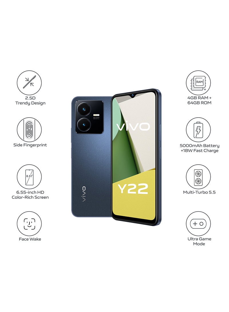 vivo - Y22 Dual SimStarlit Blue 4GB RAM 64GB 4G LTE With Backpack - Image 1