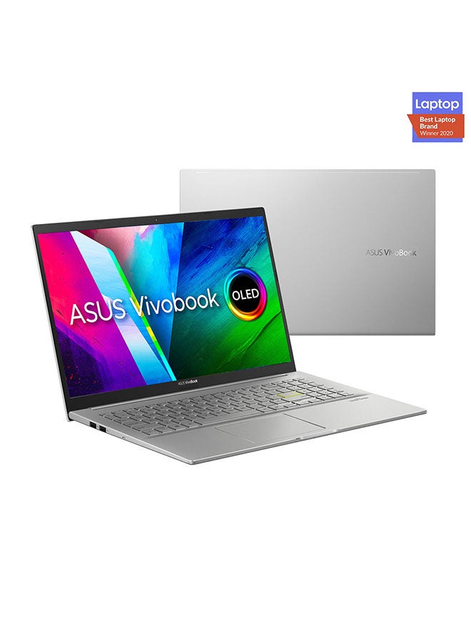 Vivobook 15 OLED K513EQ-OLED105T, Slim Laptop, I5-1135G7 8GB 512GB PCIE G3 SSD, NV MX350, WIN10 HOME, 15.6 inch FHD 1920X1080 16:9 OLED, HD Webcam, FingerPrint, /International Version English/Arabic Spangle Silver