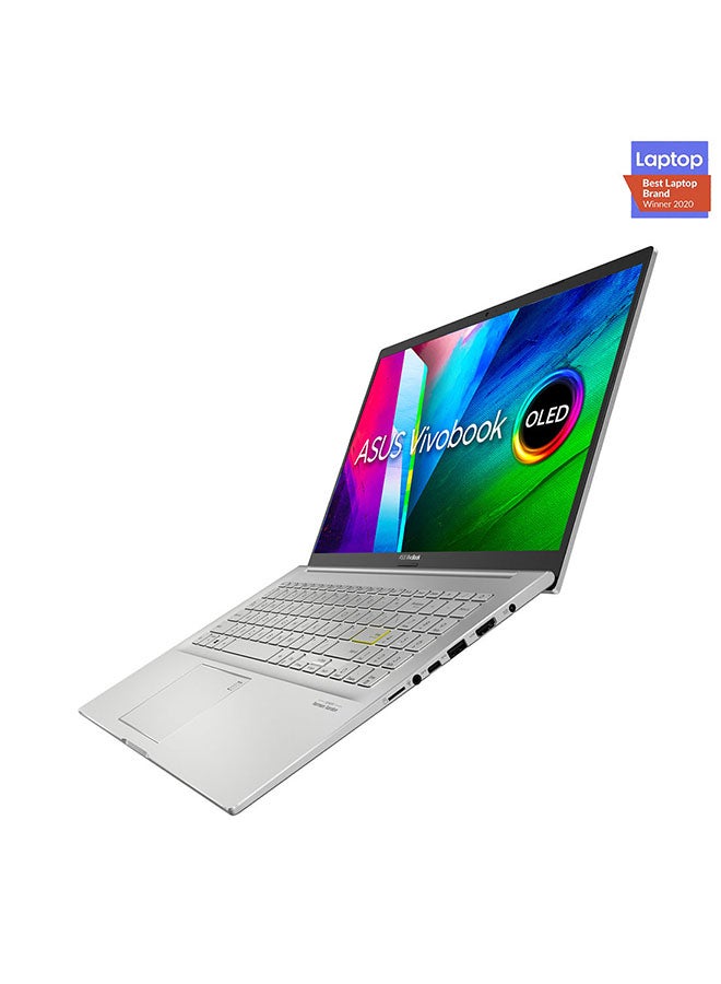 Vivobook 15 OLED K513EQ-OLED105T, Slim Laptop, I5-1135G7 8GB 512GB PCIE G3 SSD, NV MX350, WIN10 HOME, 15.6 inch FHD 1920X1080 16:9 OLED, HD Webcam, FingerPrint, /International Version English/Arabic Spangle Silver