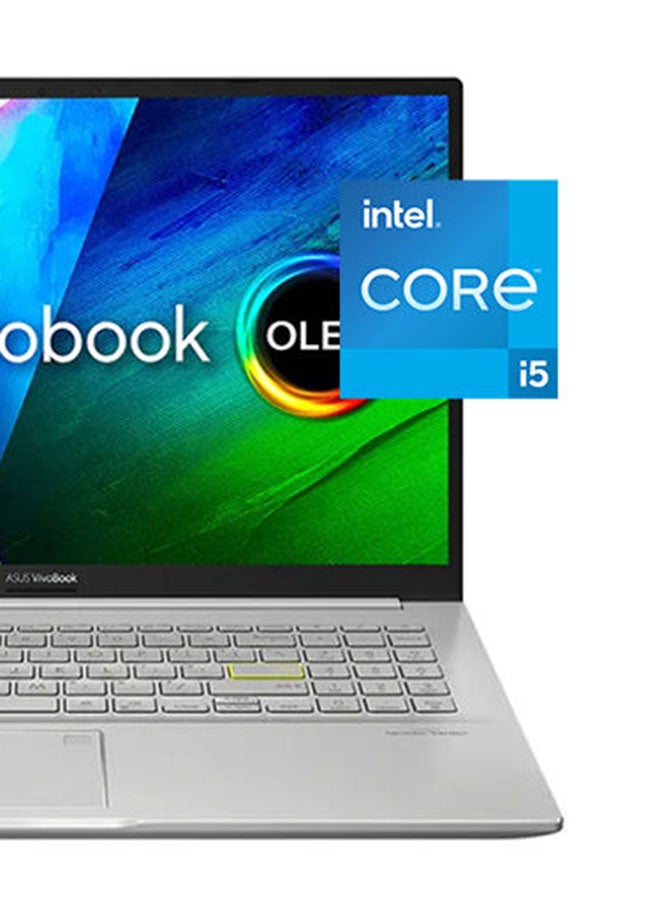 Vivobook 15 OLED K513EQ-OLED105T, Slim Laptop, I5-1135G7 8GB 512GB PCIE G3 SSD, NV MX350, WIN10 HOME, 15.6 inch FHD 1920X1080 16:9 OLED, HD Webcam, FingerPrint, /International Version English/Arabic Spangle Silver
