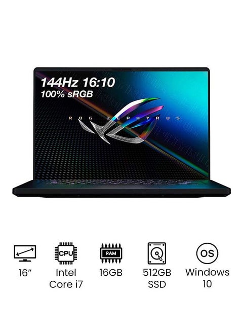 ROG Zephyrus M16 Gaming Laptop With 16-Inch Full HD Display, 11th Gen Core i7-11800H Processer/16GB RAM/512GB SSD/4GB Nvidia GeForce RTX 3050Ti Graphics/Windows 10 /International Version English Black