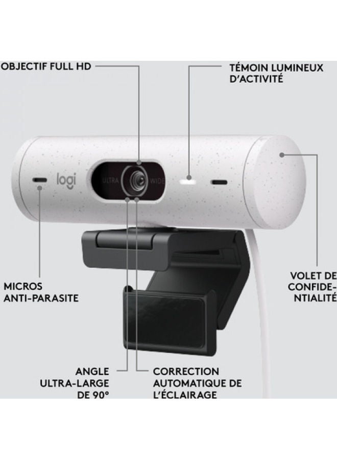 Logitech Brio 500 Full HD Webcam with Auto Light Correction, Auto-Framing, Show Mode, Dual Noise Reduction Mics, Webcam Privacy Cover, Works with Microsoft Teams, Google Meet Off White  - Image 3