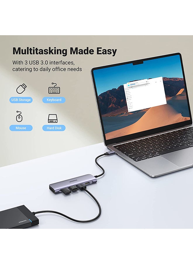 يو جرين - محور 6 في 1 USB C إلى HDMI محطة إرساء USB-C مع 4K HDMI، فتحة قارئ بطاقة SD TF،USB 3.0 متوافقة مع أيفون 15، ماك بوك برو/ إير، جالاكسي S23، آيباد برو 2021 فضي - Image 1
