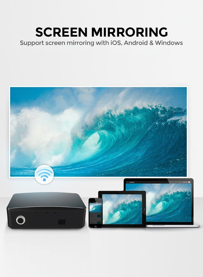 Wownect - Android 9.0 Tv 1080P 550 Ansi/Screen Size To 250 Inch For Small Big Room Download App Bluetooth Wifi Home Theater Outdoor Gaming Projectors With Hdmi/Usb/Av Ports PROJ-WO-68-B_SCR-05 Black - Image 1