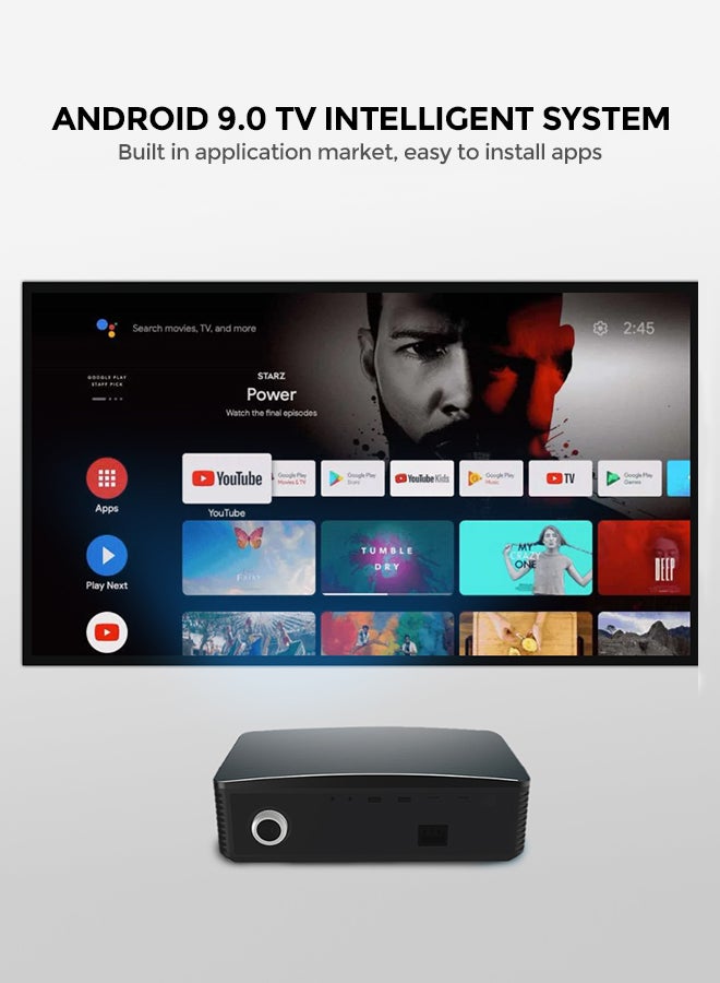 Wownect - Android 9.0 Tv 1080P 550 Ansi/Screen Size To 250 Inch For Small Big Room Download App Bluetooth Wifi Home Theater Outdoor Gaming Projectors With Hdmi/Usb/Av Ports PROJ-WO-68-B_SCR-05 Black - Image 1