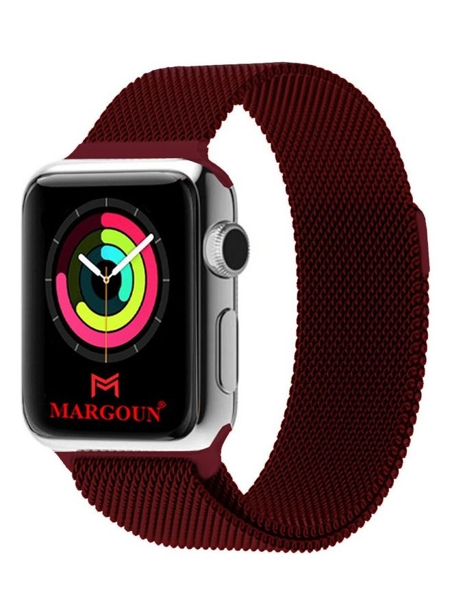 MARGOUN - Stainless Steel Milanese Loop Mesh Band Magnetic Strap For Apple Watch 42mm/44mm/45mm Watch Series 8/7/6/SE/5/4/3/2/1 Dark Red - Image 1