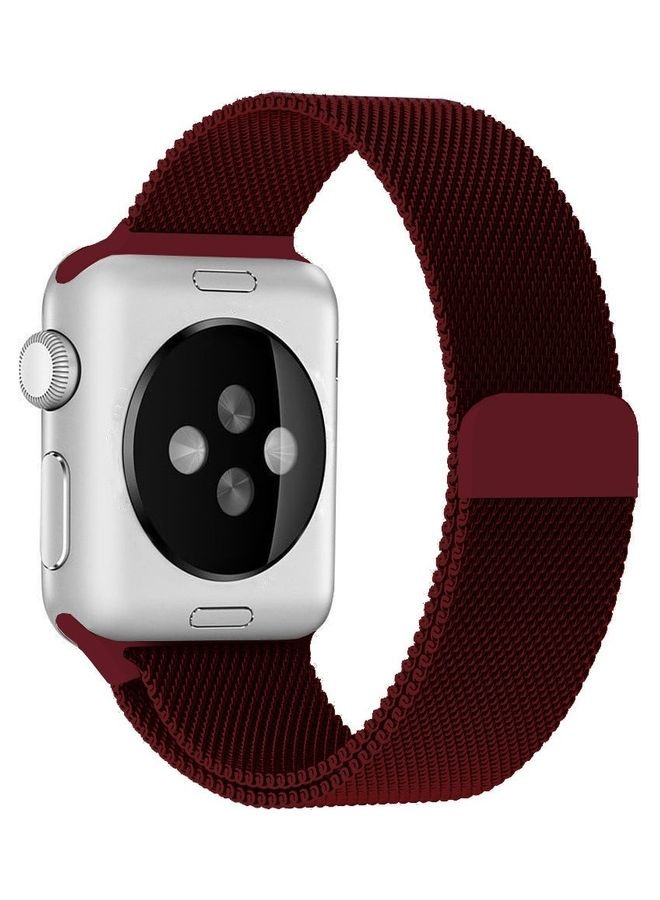 MARGOUN - Stainless Steel Milanese Loop Mesh Band Magnetic Strap For Apple Watch 42mm/44mm/45mm Watch Series 8/7/6/SE/5/4/3/2/1 Dark Red - Image 1