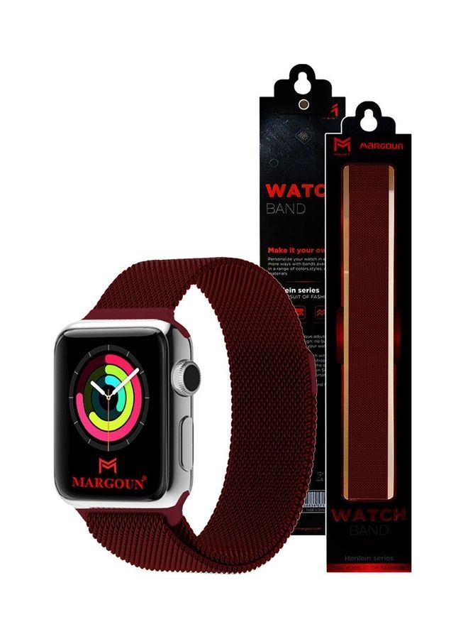 MARGOUN - Stainless Steel Milanese Loop Mesh Band Magnetic Strap For Apple Watch 42mm/44mm/45mm Watch Series 8/7/6/SE/5/4/3/2/1 Dark Red - Image 1