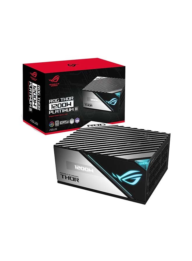 ASUS - Rog Thor 1200W Platinum II ATX Power Supply Unit, 80Plus Platinum Efficiency, ARGB Aura Sync, 100-240Vac AC Input Range, 1200W Total Output | 90YE00L0-B0NA00 Black - Image 1