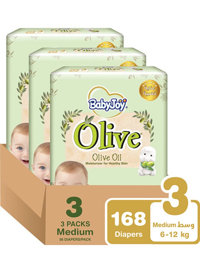 Olive Tape Diaper, Size 3, Medium, 6-12 Kg, Mega Box, 168 Diapers - v1666850613/N53361069A_1