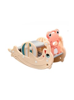 XIANGYU Kids Double Plastic Rocking Horse And Slide - Light Pink/Beige 102x34x47cm  - Image 1