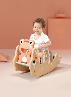 XIANGYU Kids Double Plastic Rocking Horse And Slide - Light Pink/Beige 102x34x47cm  - Image 4