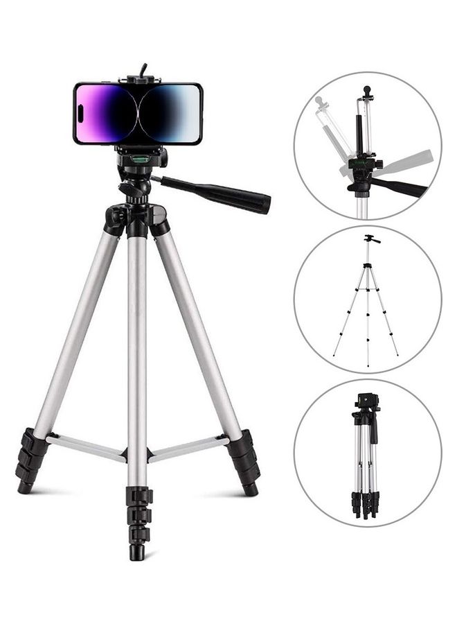 MARGOUN - Tripod 3110 Mobile Phone Camera Stand Holder Adjustable Portable Aluminum Smartphone Camera Tripod with Remote Shutter Silver/Black - Image 1