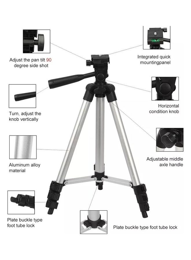 MARGOUN - Tripod 3110 Mobile Phone Camera Stand Holder Adjustable Portable Aluminum Smartphone Camera Tripod with Remote Shutter Silver/Black - Image 1